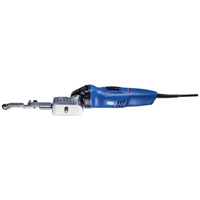 Elektrowerkzeug, elektrischer Blechknabber, in blauer Farbe mit schwarzem Griff, seitliche Ansicht, dient zum Schneiden von Metall.