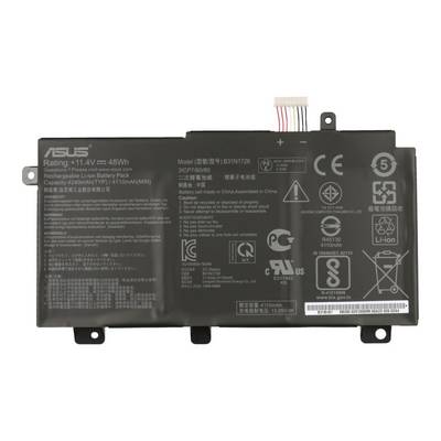 'Ein rechteckiger Lithium-Ionen-Akku, Modell C21PQC, von Asus mit 11,4 V und 48 Wh. Enthält Symbole für Recycling und Warnhinweise.'