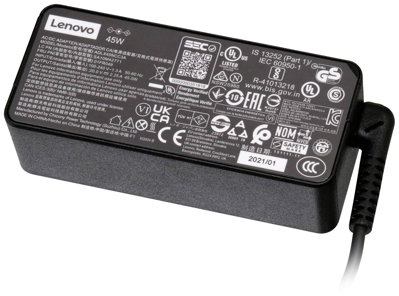 Lenovo 01FR049, SA10M42771 Notebook-Netzteil 45 W 20 V 2.25 A