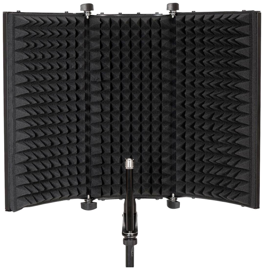 Tragbarer Mikrofon-Schallschutzfilter mit schwarzer Schaumstoffoberfläche zur Verbesserung der Aufnahmequalität.