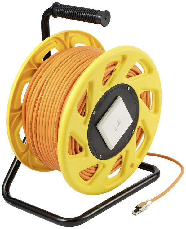 Renkforce RJ45 Netzwerk Kabeltrommel CAT 6a (Rohkabel CAT 7) S/FTP 90 m Orange Halogenfrei