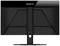 'Gigabyte M28U' Monitor von hinten, zeigt den Standfuß und Anschlüsse. Schwarzes Gehäuse mit Markenlogo oben in der Mitte.