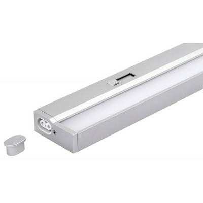 Eine rechteckige LED-Leuchte aus Metall mit Schalter, seitlichem Anschluss und abnehmbarem Endstück. Geeignet für moderne Beleuchtung.