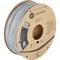 Spule mit grauem 3D-Drucker-Filament von Polymaker. Verpackung aus Karton mit Logo und QR-Code.