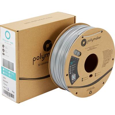 Eine Rolle graues Polymaker 3D-Druckerfilament aus ABS mit Verpackung, geeignet für vielseitige 3D-Druckermodellierungen.