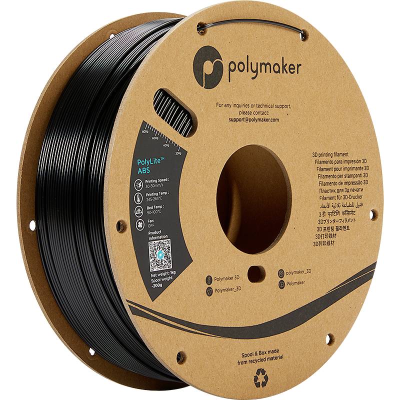 POLYMAKER PE01011 PolyLite Filament ABS geruchsarm 2.85 mm 1000 g Schwarz 1 St.