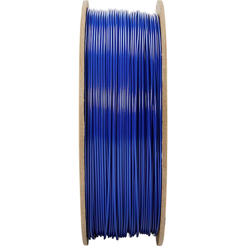 Blaue Filamentspule für 3D-Drucker, seitlich gesehen.