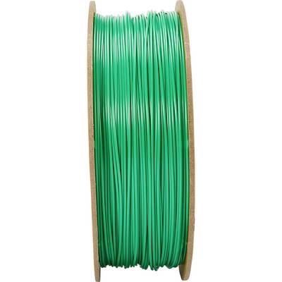 Eine Rolle grünen Filaments, möglicherweise für den 3D-Druck geeignet. Das Filament ist auf einer Holzspule gewickelt.