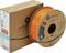 Eine Rolle orangener 3D-Druckerfilament aus PETG-Material, verpackt in einem braunen Karton mit Polymaker-Logo.