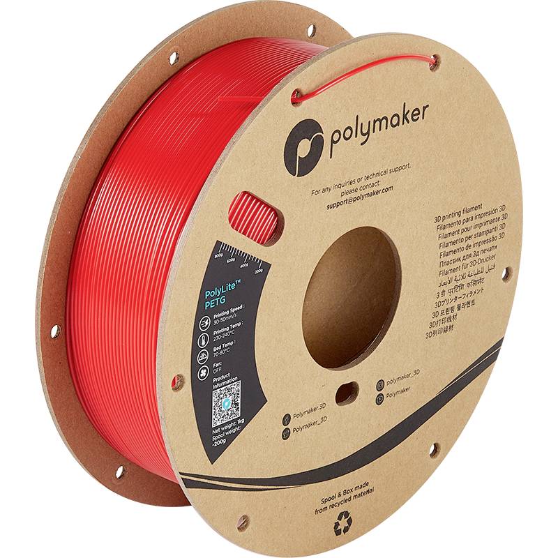 POLYMAKER PB01004 PolyLite Filament PETG hitzebeständig, hohe Zugfestigkeit 1.75 mm 1000 g Rot