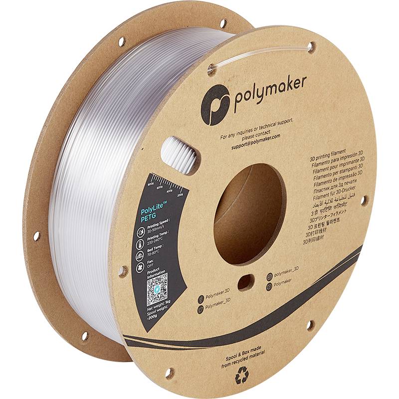 POLYMAKER PB01011 PolyLite Filament PETG hitzebeständig, hohe Zugfestigkeit 1.75 mm 1000 g Tran