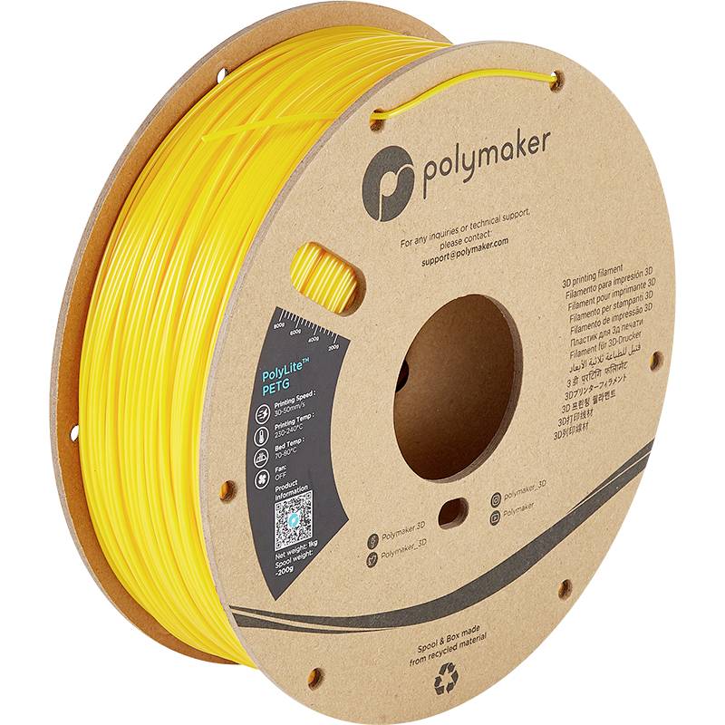 POLYMAKER PB01006 PolyLite Filament PETG hitzebeständig, hohe Zugfestigkeit 1.75 mm 1000 g Gelb
