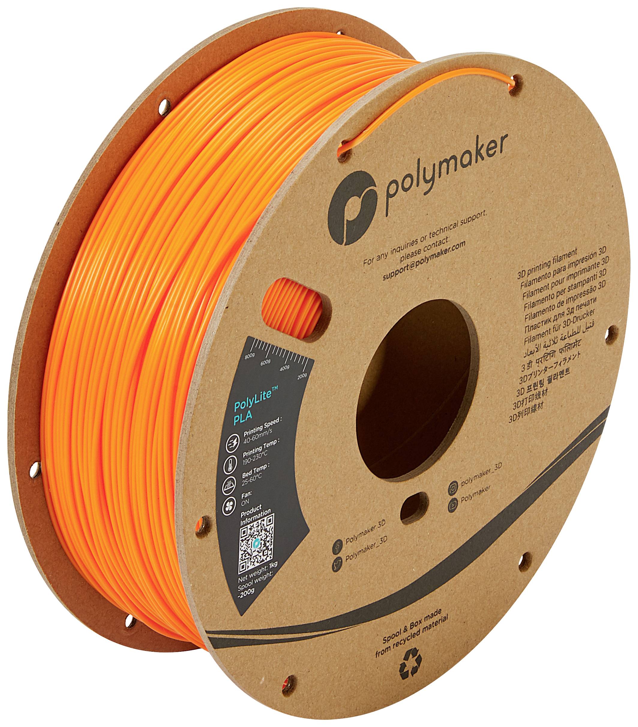 'Oranges Filament von Polymaker auf Spule, geeignet für 3D-Druck.'