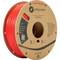 Rote Spule mit 3D-Drucker-Filament von PolyLite PLA. Verpackung aus recyceltem Material mit Produktinformationen auf der Vorderseite.