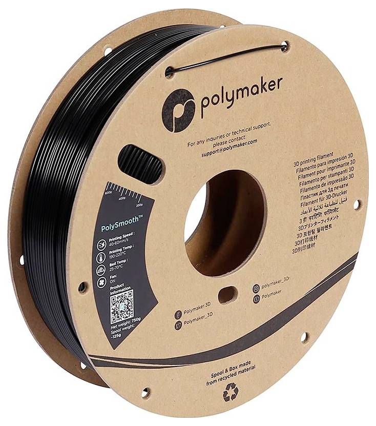 Polymaker PJ01001 PolySmooth Filament PVB polierbar 1.75 mm 750 g Schwarz 1 St.