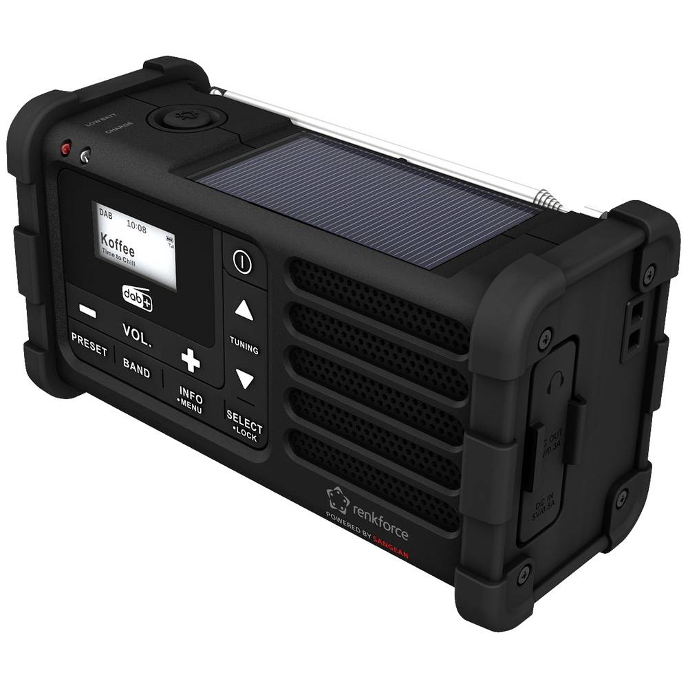 Renkforce RF-DAB-MMR88 Outdoorradio DAB+, VHF (FM) Noodradio, USB Handslinger, Zonnepaneel, Oplaadba