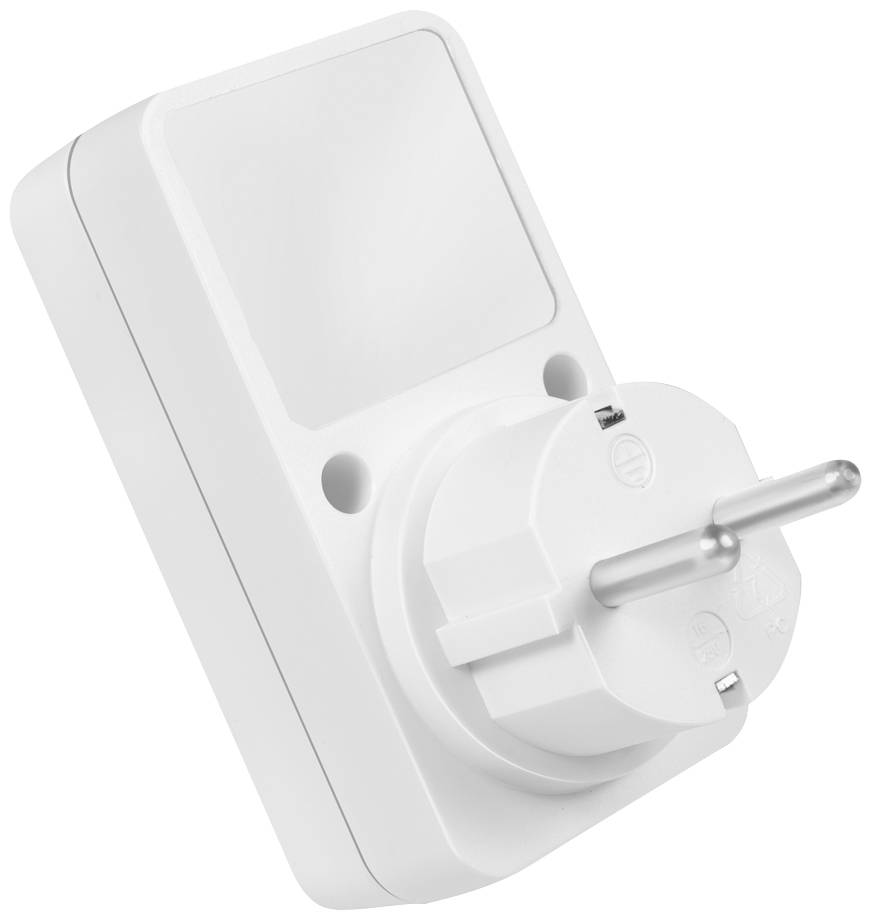 Weiße Steckdose mit integriertem WLAN, geeignet für Smart-Home-Anwendungen. Kompaktes Design mit europäischem Stecker.