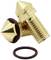 Goldenes, konisches Element mit Gewinde und O-Ring. Möglicherweise ein Drucker- oder Maschinenbauteil.