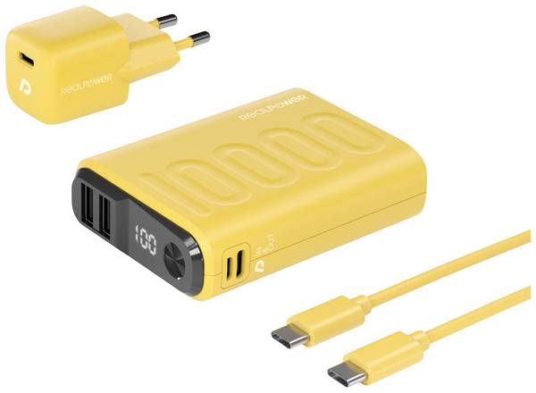 RealPower PB-10000 Power Pack Powerbank 10000 mAh  Li-Ion USB, USB-C® Gelb