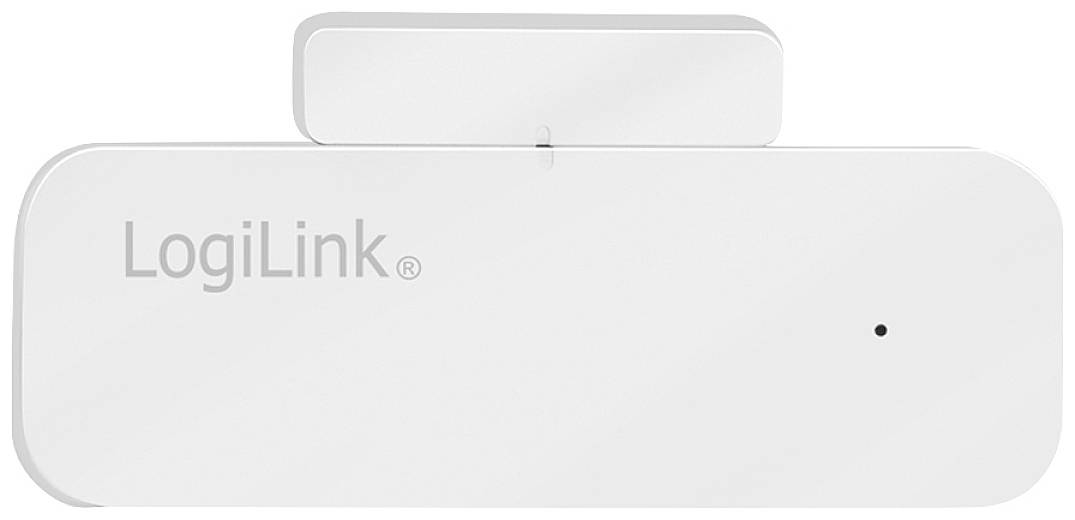 Weiße LogiLink-Webcam mit abnehmbarer Abdeckung, minimalistisches Design, kleines eingebautes Mikrofon.