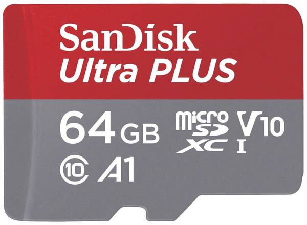 SanDisk 64 GB Ultra PLUS microSD 150MBs+SD Adapt 150MB/s Card+Adapter