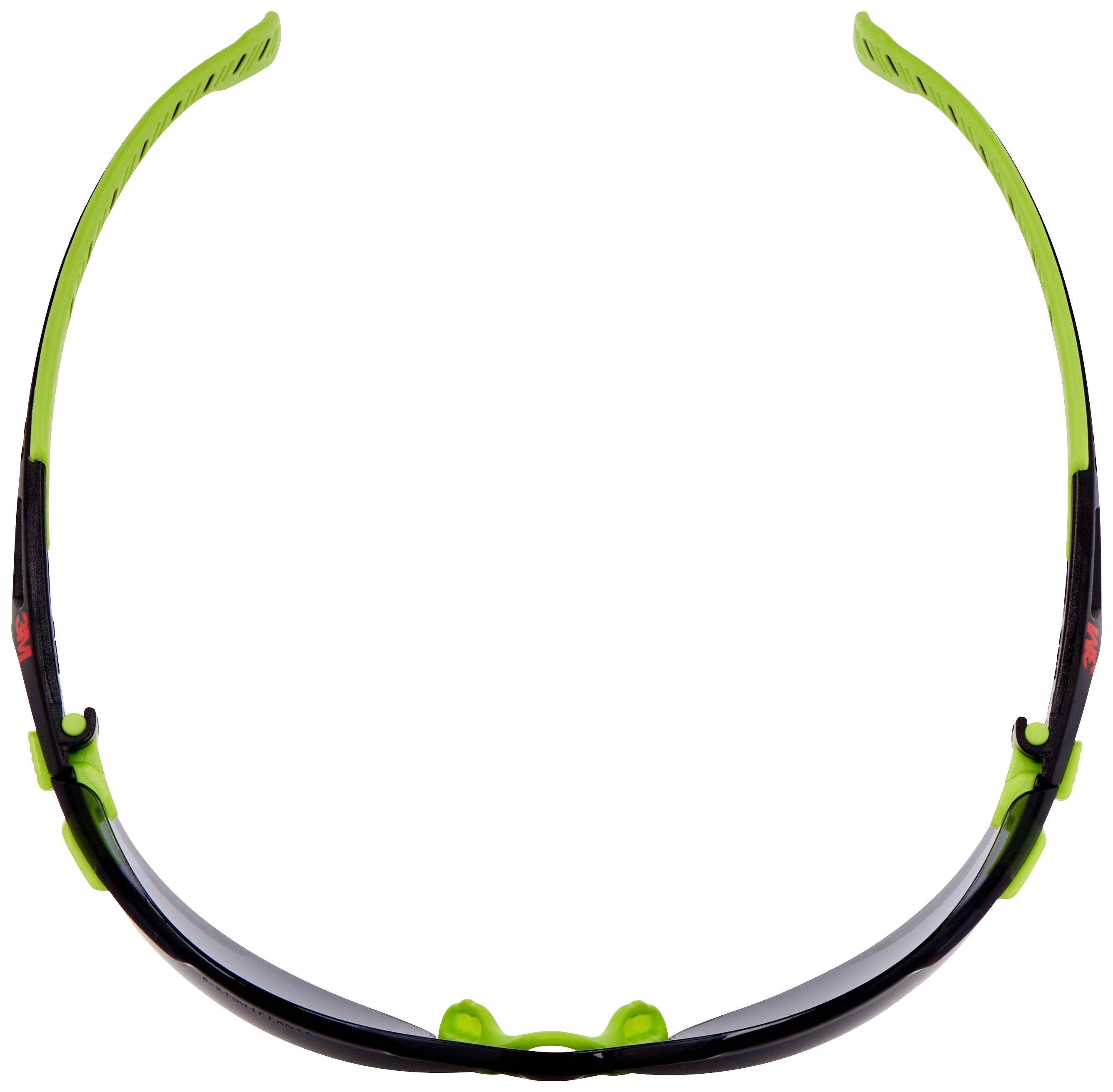 Schutzbrille mit grünem Rahmen und getönten Gläsern, oben geöffnet. Ideal für Arbeiten mit hohem Lichtschutzbedarf.