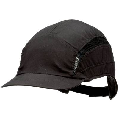 Schwarze Radkappe mit Belüftungseinsätzen und verstellbarem Riemen, geeignet für verschiedene Wetterbedingungen.