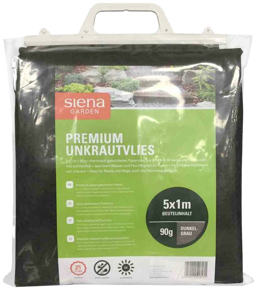 Siena Garden 520036 Premium Unkrautvlies, Maße: 1x5m; Beutel, 90 g PE/PP, dunkelgrau 5 m²