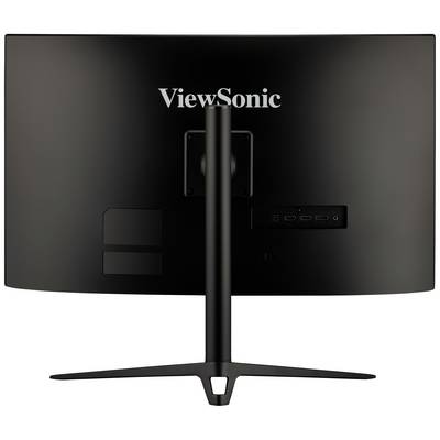 Rückansicht eines ViewSonic-Monitors, zeigt die Standfußhalterung und Anschlüsse an der Rückseite.