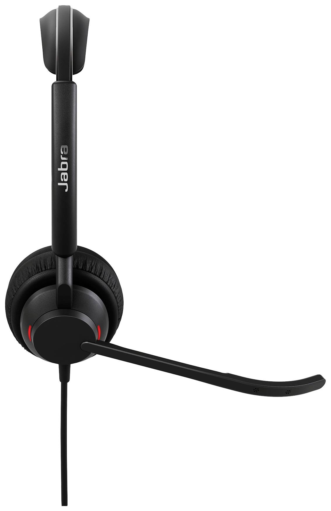 Schwarzes Jabra-Headset mit Mikrofon, geeignet für Büro- oder Callcenter-Umgebungen.