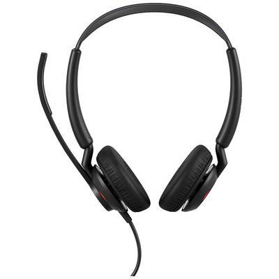Schwarz-rotes Headset mit flexiblem Mikrofonarm und gepolsterten Ohrmuscheln.