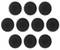Zwölf schwarze Kreise gleichmäßig in drei Reihen angeordnet auf weißem Hintergrund.