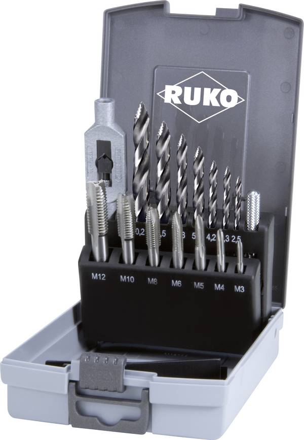 RUKO 259048RO ULTIMATECUT Maschinengewindebohrer-Set 14teilig M3 - M12 DIN 352, DIN 376, DIN 338 HSS 1 Set