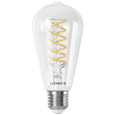 Eine LED-Glühbirne mit sichtbarem Filament im Edison-Stil. Die Marke 'LEDVANCE' ist auf der Birne aufgedruckt.