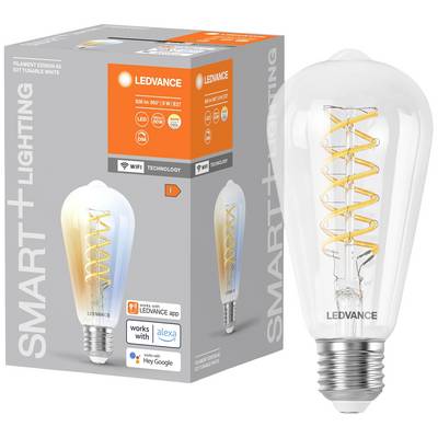 Verpackung einer intelligenten LED-Glühbirne mit einstellbarer Weißtöne über App, kompatibel mit Alexa und Google Assistant.