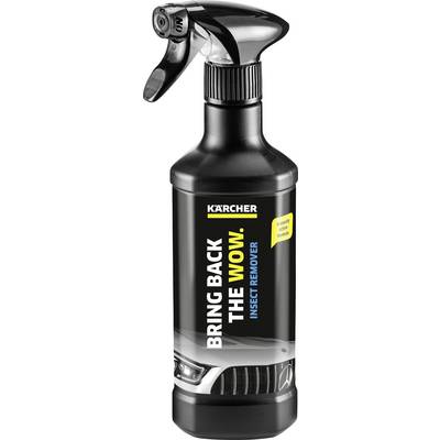Kärcher Insektenentferner Sprayflasche mit schwarzem Etikett, auf dem steht: 'BRING BACK THE WOW.' Abgebildeter Mercedes Kühlergrill.