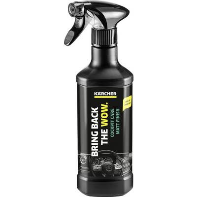 'Kärcher Cockpitpflege Matt Finish Sprayflasche. Aufschrift: "Bring back the wow. Cockpit Care Matt Finish".'