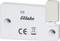 Ein weißes elektrisches Gerät von Eltako mit CE-Zeichen, zwei Montageschrauben und einem rechteckigen Schalter oben rechts.