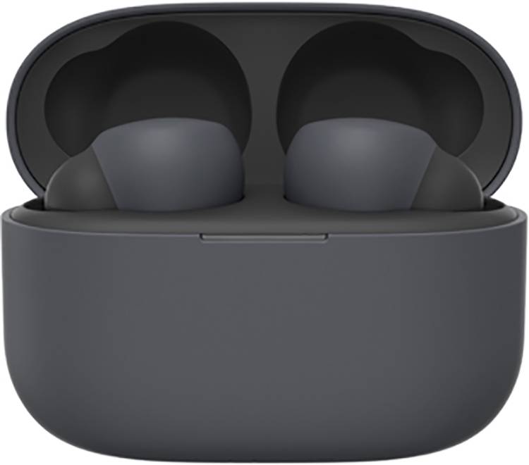 Dunkle, kabellose Ohrhörer in einer geöffneter Ladehülle.