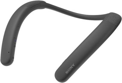 Tragbarer Lautsprecher in Schwarz von Sony, bogenförmig, zum Umhängen um den Nacken.
