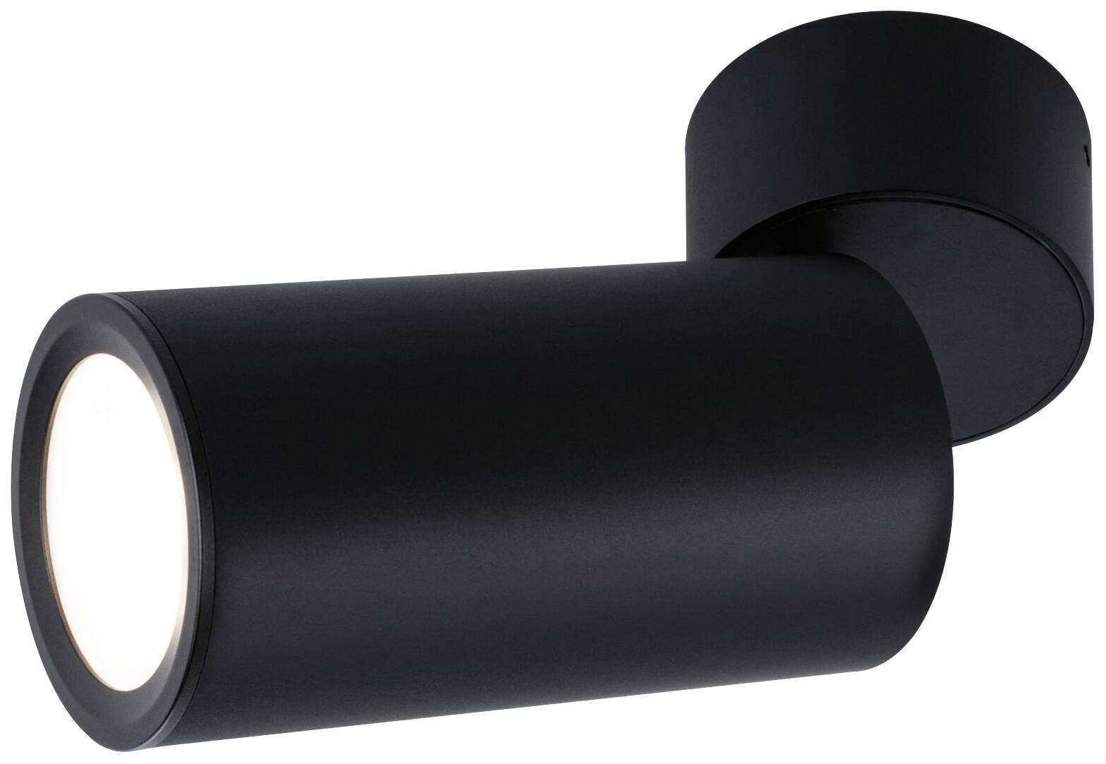 Schwarze zylindrische Wandleuchte mit weißem Leuchtmittel, moderne und minimalistische Gestaltung. Ideal für Innenraumbeleuchtung.