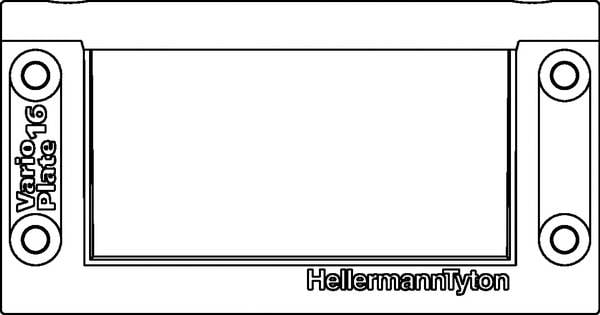 Rechteckige Vario Plate 16 von HellermannTyton, mit Befestigungslöchern an den Ecken.