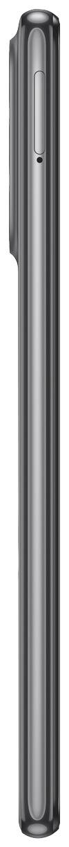Seitliche Ansicht eines schlanken, silbernen Smartphones mit abgerundeten Kanten und herausstehendem Kameramodul.