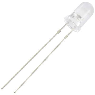 Ein transparenter Leuchtdiode (LED) mit zwei Metallpins, häufig verwendet in elektronischen Schaltkreisen zur Beleuchtung oder als Signal.