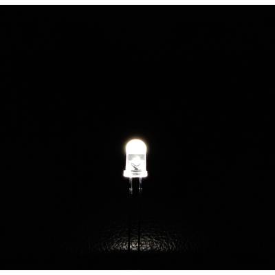 'Nahaufnahme einer einzelnen, eingeschalteten LED vor einem dunklen Hintergrund, die weißes Licht abstrahlt.'