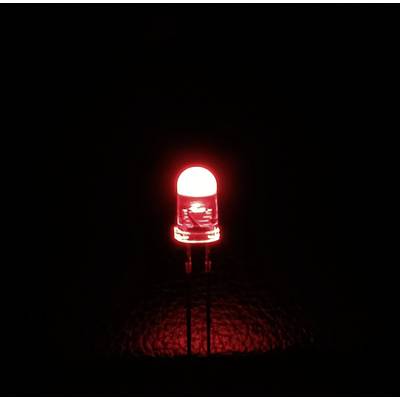 Eine leuchtende rote LED-Glühbirne vor einem schwarzen Hintergrund.