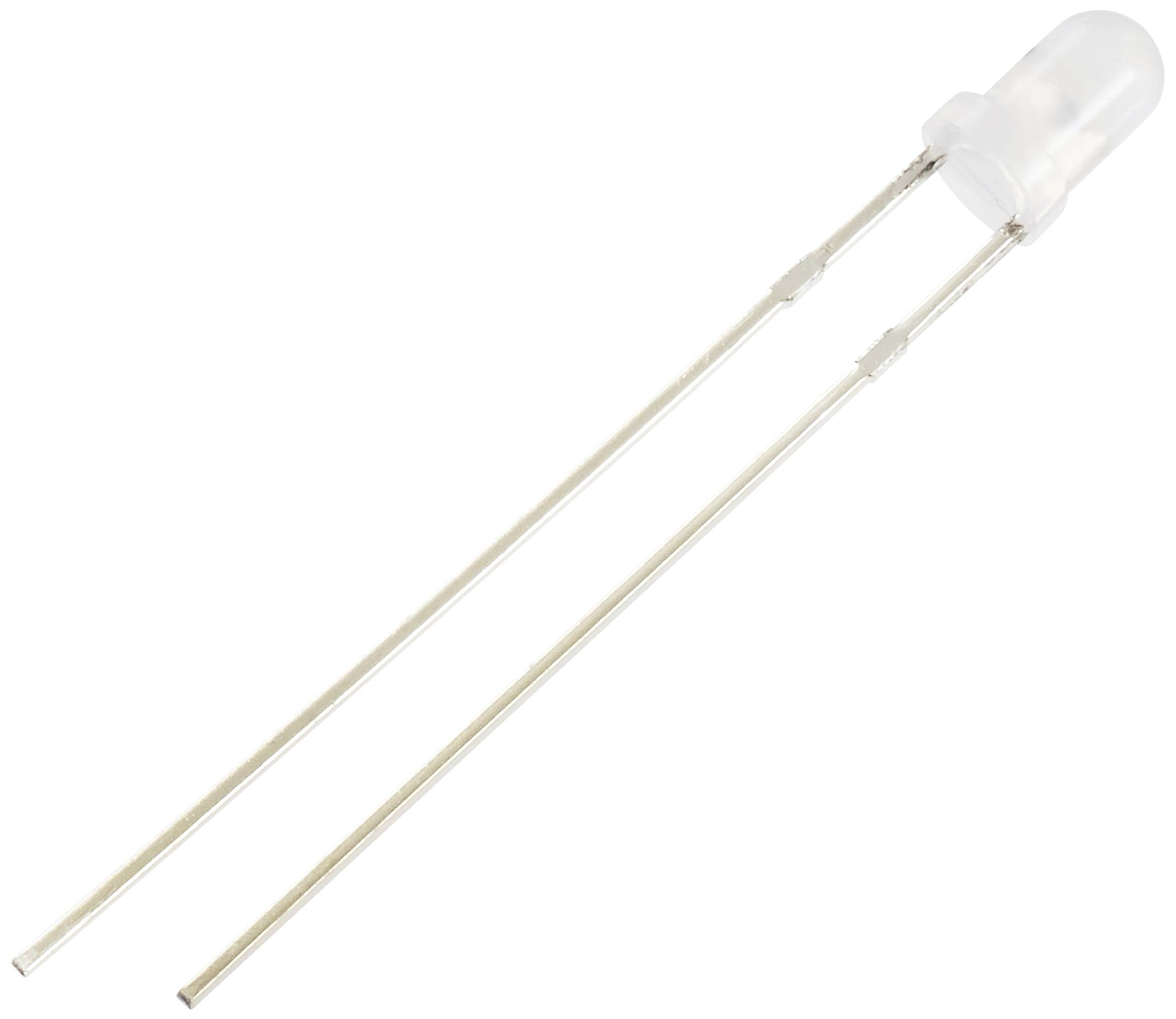 Die Abbildung zeigt eine weiße LED mit zwei langen Metallanschlüssen.