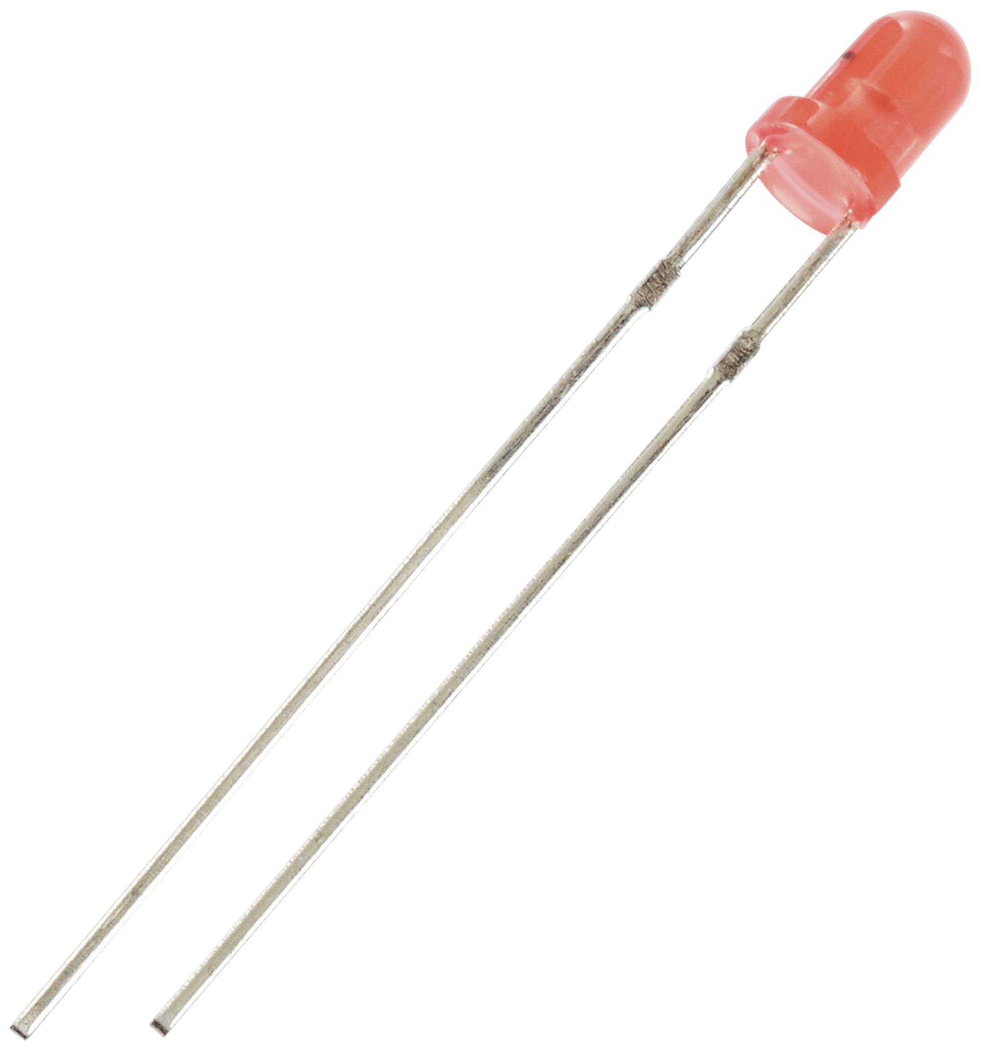 Rote LED-Diode mit zwei langen Metallanschlüssen, die für elektronische Schaltungen verwendet wird.