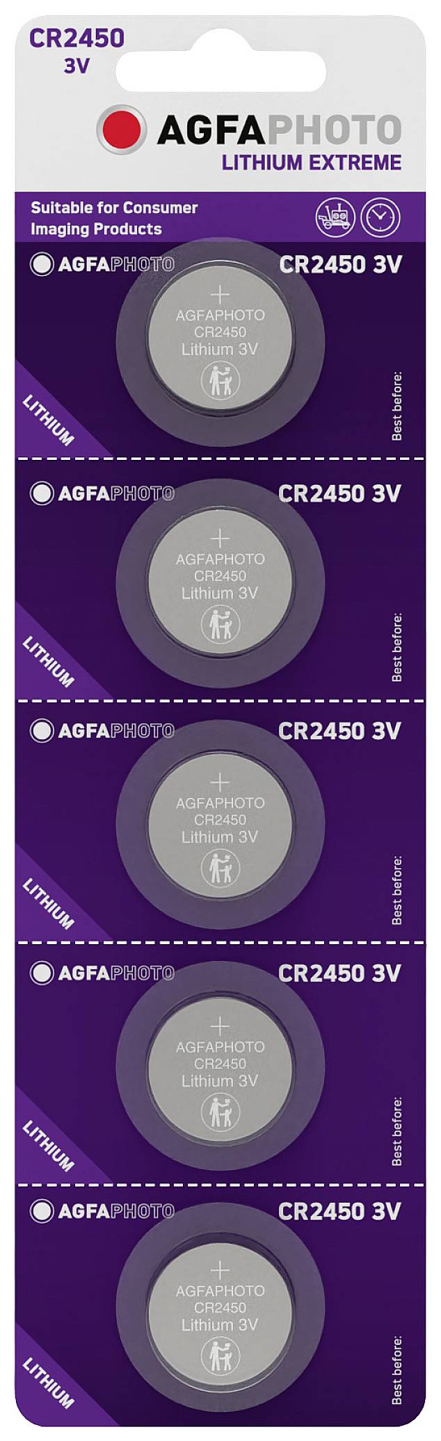 AgfaPhoto Knopfzelle CR 2450 3 V 5 St. Lithium