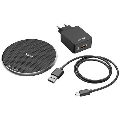 Thumbnail - hama 00201688 Wireless Charger Set QI-FC10, 10 W, kabelloses Smartphone-Ladepad, Schw.